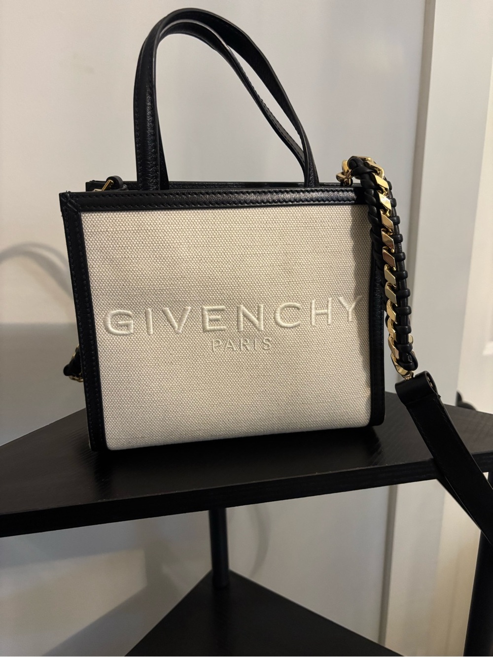Givenchy Black and Cream Logo Top-Handle Tote